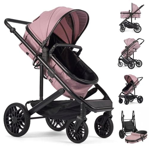 Lejoux™ Avant Baby Pushchair Travel System – Larger Foldable Stroller with Carrycot, 5-Point Harness, Adjustable Seat, Oversized Basket & One-Hand Fold – Swivel Wheels & Rain Cover Included (Pink)