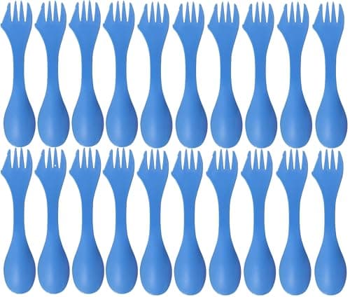 Utility Spork 3-in-1 Combo Spoon-Fork-Knife Camping Utensil (20 pack, Blue)