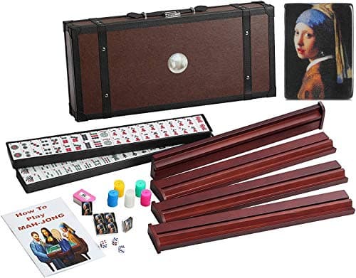 166 American Western Mahjong Set Suitcase Limited Edition Embedded Masterpiece Background in Leather Suitcase Girl Pearl