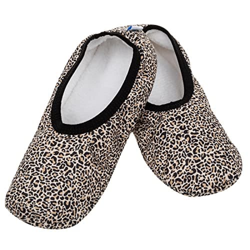 Snoozies! Travel Skinnies Animal Designs Super Soft Womens Slippers with Non-Slip Sole - Ladies sizes from 3-7 (Leopard, medium)
