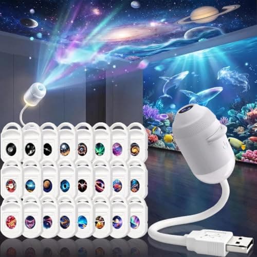 Galaxy Projector Light for Bedroom Night Light USB HD Smart Dynamic 5d Holographic Night Light Projector Ocean with Fish star Plug and Play HD Star Projector Ocean with 6/12/24 360° Projection Films