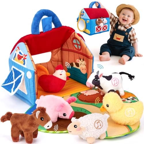 hahaland Baby Toys 6-12 Months Plush Farm Animal Sound Sensory Toys