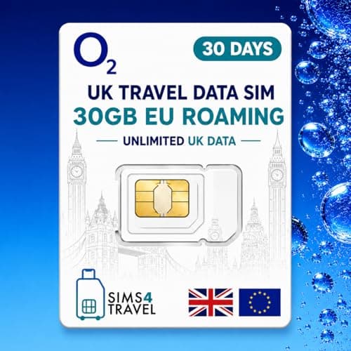 O2 Unlimited Data SIM Card UK – Includes 30GB EU Roaming – Preloaded Data-Only SIM for Phones, Mobile WiFi & 4G/5G Routers