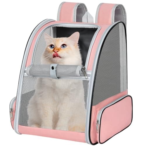 Alaoo Cat Carrier Dog Backpack, Breathable Pet Carrier Backpack With Thickened Support Base, Portable Breathable Rucksack for Carrying Puppy Dogs Cats for Travel Walking Hiking Camping, Pink