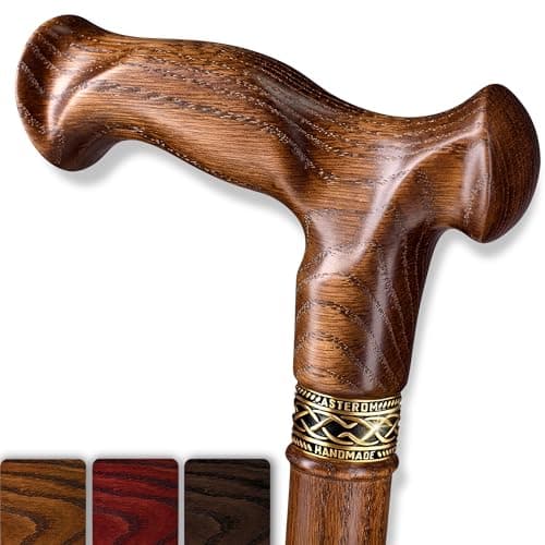 Asterom Walking Cane for Men & Women - Ergonomic, Handmade - Cool Walking Stick for Seniors, Stylish Wooden Canes (Caramel, 34 Inches)