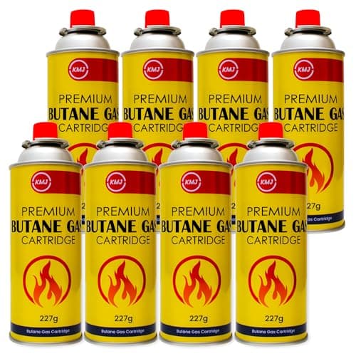 KMJ 8 Pack Butane Gas Canister– Premium Gas Canister for Camping Stove- Adjustable Camping Gas Canisters- Weed Burner Butane Gas - Camping Gas Canister for Cooking, BBQ etc (8 Pack)