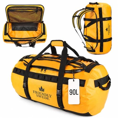 The Friendly Swede Water-Resistant Duffle Bag Backpack, 500D PVC,90L Yellow