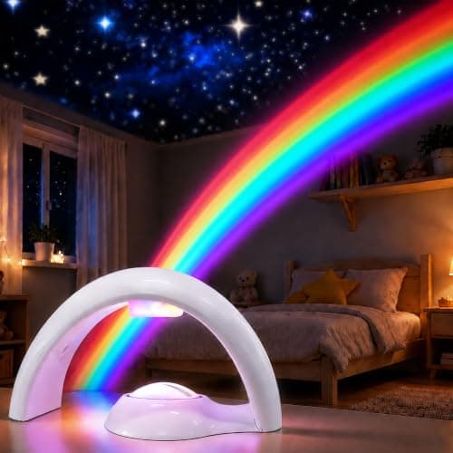 Excerando Rainbow Projector Night Light for Kids Bedroom, Colour Changing LED Rainbow Lamp with USB & Battery Power, Rainbow Light Projector for Girls Boys Room Decor, Birthday Gift for Children