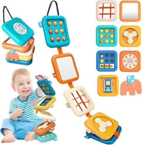 weirtoya Busy Board for 1 Year Old,Montessori Toys for 1 2 3 Year Old Boy Girl Birthday Gifts,8 in1 Toddler Toys Travel Activities Busy Cube,My First Montessori Busy Board (Blue)