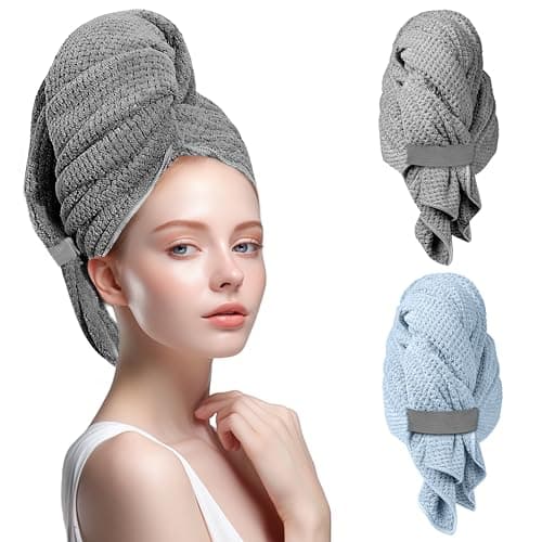 FUFUSING Microfibre Hair Towel Wrap, 2-Pack Large Super Absorbent Turbans