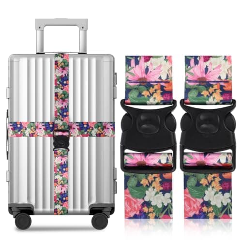 2Pcs Luggage Straps for Suitcase, Suitcase Straps Adjustable, Flower Cross Luggage Belt with Lock for 20-32 inch Travel Case