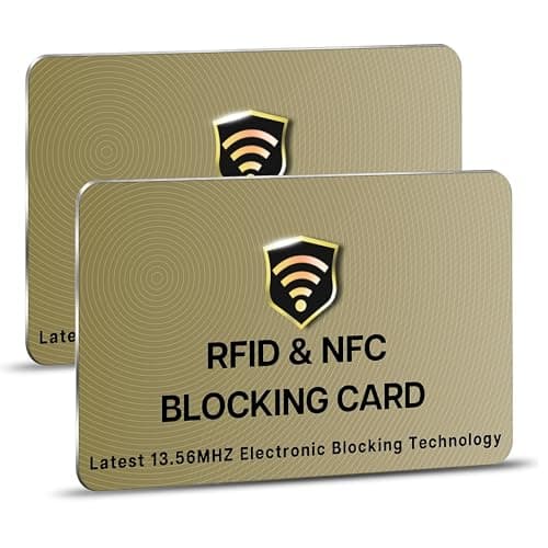 SAITECH IT RFID Blocking Card, 2 Pack Premium Contactless NFC Debit Credit Card Passport Shield Protector Blocker Set for Men & Women, Smart Slim Design Perfectly for Wallet/Purse - Golden