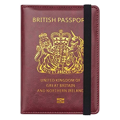 FACATH UK Passport Holder with Gilded UK Passport Pattern: Passport Covers Slim, Durable & British-Themed | Perfect Fit for UK Passports (Red)