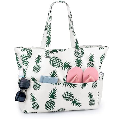 Large Beach Bag for Women:Holiday Essentials Summer Beach Tote Bag with Zip