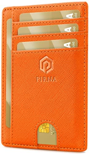 PIRNA Slim Wallet for Men & Women | RFID Blocking Minimalist Credit Card Holder – Thin Lightweight Card Wallet with Gift Box (Orange)