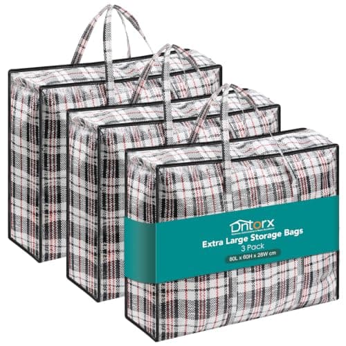 Dntorx 3 Pack XXL 120L Extra Large Laundry Bags With Zip 80x60x28CM, Black