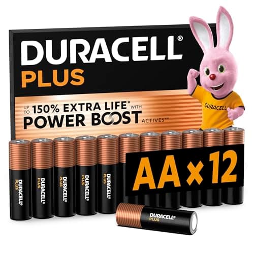Duracell Plus AA Batteries (12 Pack) - Alkaline 1.5V - Up to 100% Extra Life - Reliability for Everyday Devices - 0% Plastic Packaging - 10 Year Storage - LR6 MN1500
