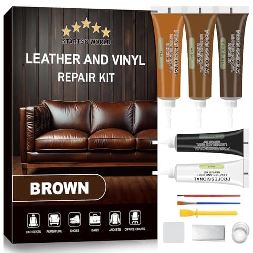STARTSO WORLD Leather Repair Kit for Furniture, Brown Leather Seat Repair Kit for Car Interior, Car Seats, Sofa, Jacket and Purse, Restore Any Material with Super Easy Instructions