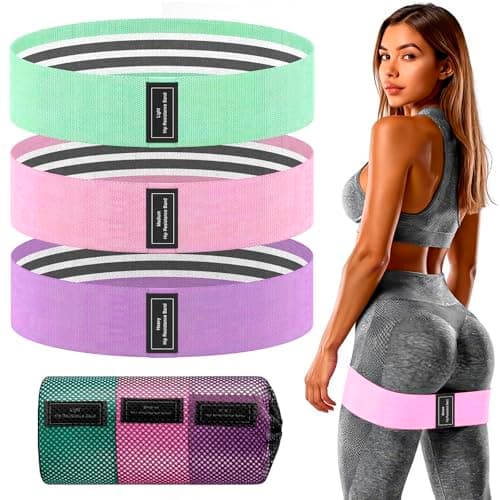 Wide Fabric Resistance Bands for Working Out - 3 Strength Level Non-Slip Exercise Booty Bands for Women & Men - Comes with a Bag and Tape Measure - For Home Gym, Yoga, Pilates - Purple