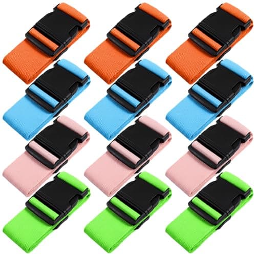12 Pack Luggage Straps for Suitcase Belts Straps Wide Adjustable Heavy Duty Packing Strap cincha Travel Belt Bag Closure Belts for Luggage Accessories for Business Traveling Packing (Multicolor)