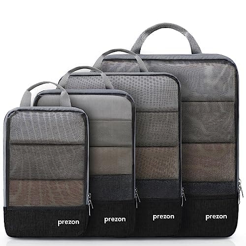 Prezon Compression Packing Cubes, Luggage Organiser Set, Extensible Suitcase Organiser, Packing Organisers for Suitcases, Packing Cubes for Travel or Home Storage