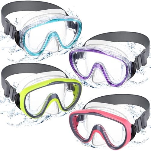 Relaxweex 4 Pairs Adult Swimming Goggles with Nose Guard, Diving Mask with Elastic Fabric Strap, Scuba Diving Mask (Pink, Yellow, Mint Green, Purple)