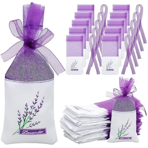 100Pcs Lavender Bags Empty, Purple Drawstring Lavender Bags for Wardrobes