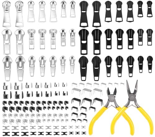 Kyteazr 150pcs Universal Zipper Repair Kit with 2 Pliers – All-in-One Zip Replacement for Jackets, Bags & Tents – Fits #3, #5, #8 Metal, Nylon & Resin Zips