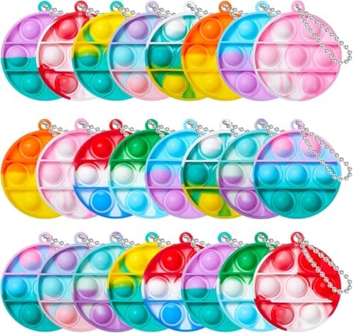 FIDWOD 24 Pcs Party Bag Fillers for Kids: Pop Fidget Toys Keyring Box Gifts Pack - Stocking Stuffers Fillers Birthday Presents - Stress Relief Class Prizes Supplies for Boys Girls (24 Pcs Circle)