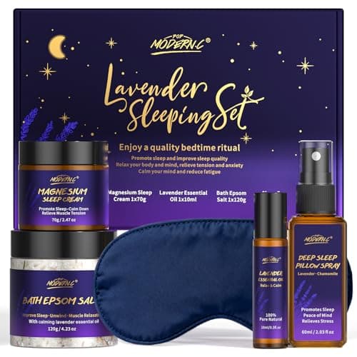 Lavender Sleep Set, Sweet Dream Sleep Gift - Sleep Spray, Magnesium Cream, Essential Oil, Epsom Salt, Eye Mask, Natural Lavender Essential Oil, Bath Kit, SPA Kit, Birthday Gift, Valentine's Day Gifts