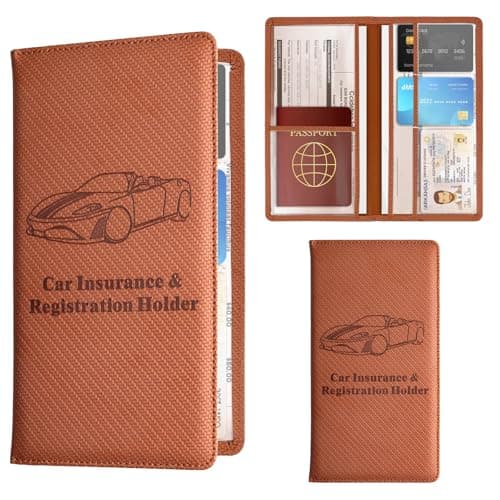 Car Registration and Insurance Holder,PU Leather Glove Box Organizer,Car Document Holder Organiser for Women Men,Registration Insurance Wallet,Driving Licence Holders for Travel Document (Brown)
