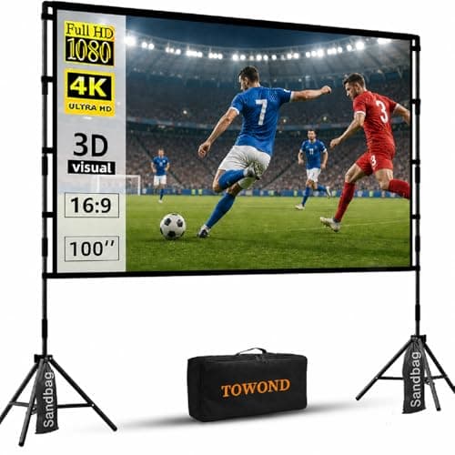 Projector Screen and Stand,Towond 100 inch Indoor Projection Screen Portable Outdoor Projection Screen 16:9 4K HD Rear Front Movie Screen with Carry Bag for Home Theatre and Backyard Cinema Nights