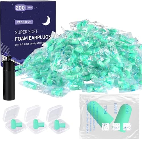 VeoryFly Soft Foam Ear Plugs with Travel Case, Ice Green 200 Pairs