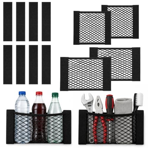 Car Boot Tidy Mesh Pockets 2+2 – 40x25/30x25cm, No-Drill Adhesive/Velcro