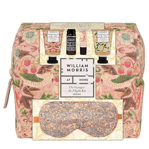 William Morris At Home Face Moisturiser and Cleanser x2 30ml, Body Mist 15ml, Lip Balm 10ml, Velvet Eye Mask, Travel Wash Bag, Make up Essentials, Vegan and Cruelty Friendly, Gift for Her, Self-Care