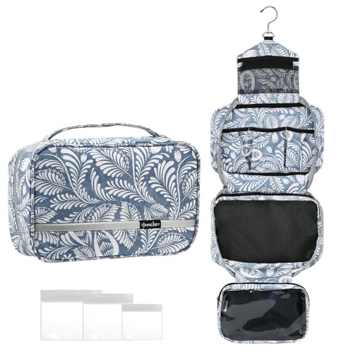 homchen Hanging Toiletry Bag Travel Kit for Men Women, Upgrade Large Capacity Wash Bag Makeup Bag with 4 Compartments, Foldable Compact Size