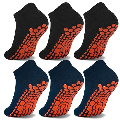 HYCLES Kids Non-Slip Ankle Socks - 6 Pairs (Unisex, 10-13 Years, Black/Navy, 12 Count)