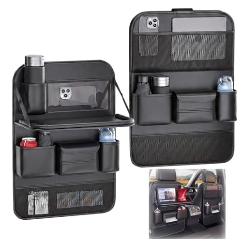 Tasofac 2 Pack Leather Car Backseat Organizer with Foldable Table Tray