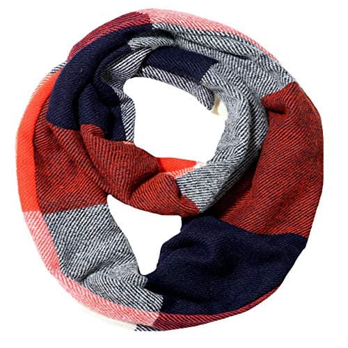 LA HAUTE Women's Checkered Infinity Loop Scarf with Zipper Pocket Secret Hidden Pocket Travel Cashmere Snood Shawl