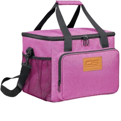 Insulated Portable Food Cooler Bag, Large Capacity, Waterproof, Lightweight, for Camping, BBQ, Travel, and Outdoor Activities (Pink, 24L)