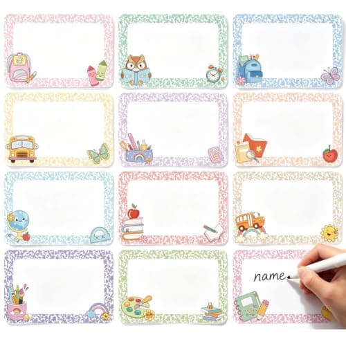 Qpout 180 Pieces Pastel Composition Notebook Name Tags, 2.4 x 1.6 Inches Multicolor Border Stickers, Schoolgirl Style Back to School Labels for Students Teachers, Classroom Office Desk Locker