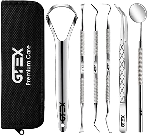 GTEX Plaque Remover for Teeth - 6Pcs Dental Care Kit for Teeth Cleaning - Plaque Removal Tartar Remover Stainless Steel Tongue Scraper Tool for Home Use