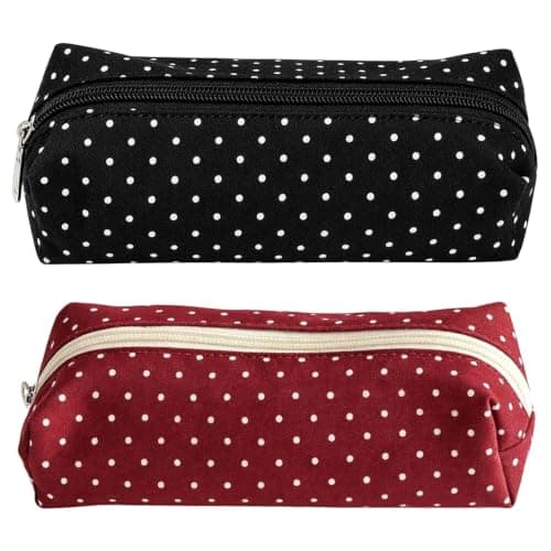 Polka Dot Multi Compartment Pencil Case, Canvas Stationery Storage Pouch