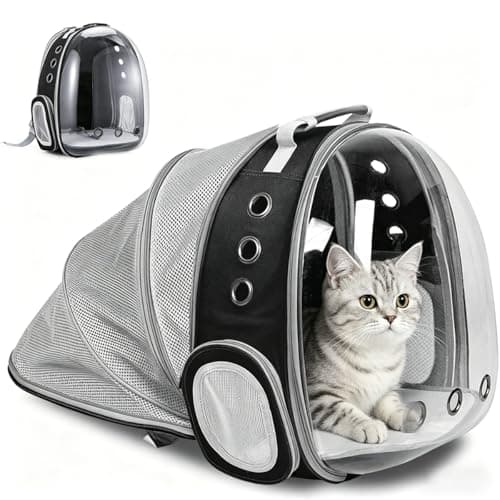 ZHUIYIWIN Cat Carrier Backpack, Expandable Cat Carrier Backpack, Ventilated Cat Bubble Backpack for Pet, Pet Carrier for Travel Hiking Walking Camping (Black, Rear Extension)