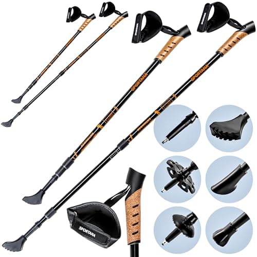 SPORTANA® 2x Telescopic Walking Pole, Trekking Poles, Hiking Sticks, Orange