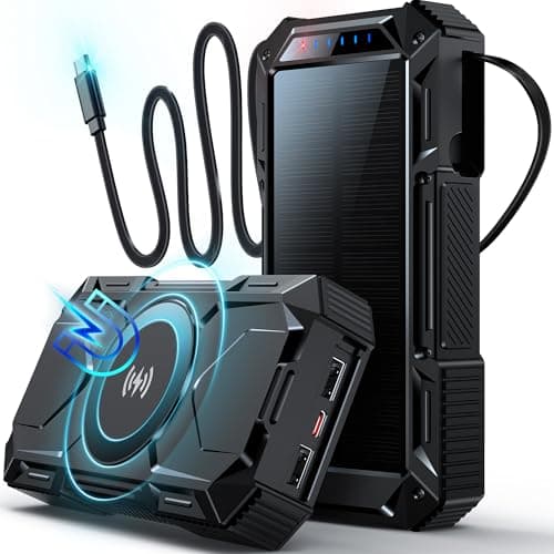 26800mAh Magnetic Wireless Power Bank, 30W Fast Charging Battery Pack with 3 Outputs, Built-in Retractable USB-C Cable, LED Flashlight, Solar Portable Charger for Smartphone, Travel, Emergency