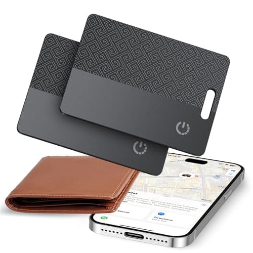 FAMOO Wallet Tracker Card 2-Pack: Thinner Tracker Tag Works with Apple Find My(IOS only), IP68 Waterproof, Rechargeable Bluetooth Tracker Card for Wallet, Passports, Luggage Tags, Purse (Black)