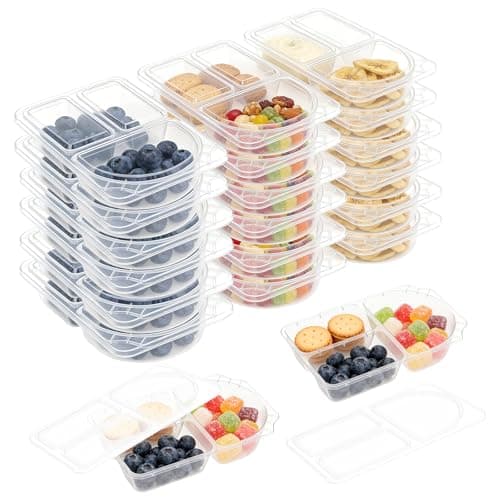CBWERBB 9oz Reusable Snack Container with Lids,20/30 Pack 3 Compartment Large Capacity Condiment Portion Control Meal Prep Containers,Portable Sauce Snack Pots for School Go out Travel Party(20 Pack)