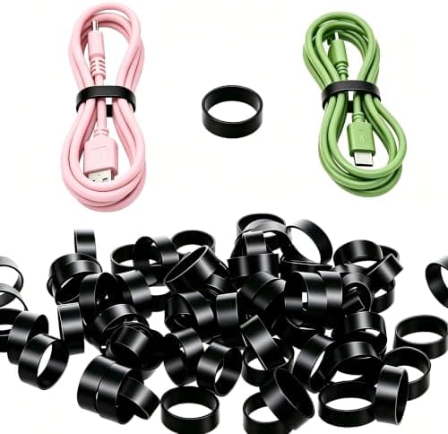 200Pcs Silicone Cable Ties, Small Black Rubber Elastic Bands, Reusable Mini Cable Ties Bands for Data Wire Cord Organiser, Home Office Travel Cable Management