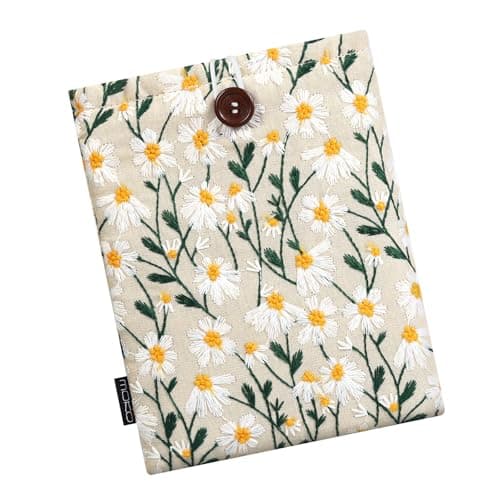 MoKo 6-7 Inch Embroidered Daisy Padded Sleeve Pouch for Kindle Paperwhite 12th Gen 2024, 2022-2016, Oasis, Voyage, Kobo eReader - Beige